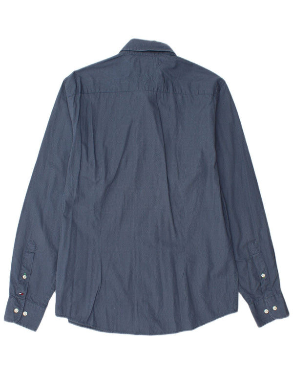 TOMMY HILFIGER Mens Slim Fit Shirt Medium Blue Spotted Cotton
