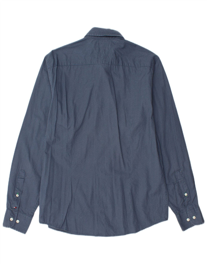 TOMMY HILFIGER Mens Slim Fit Shirt Medium Blue Spotted Cotton