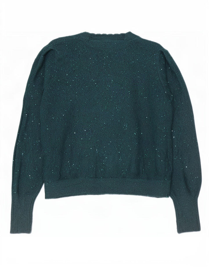 Fat Face Womens Oversized V-Neck Jumper Sweater UK 10 Small Green Flecked