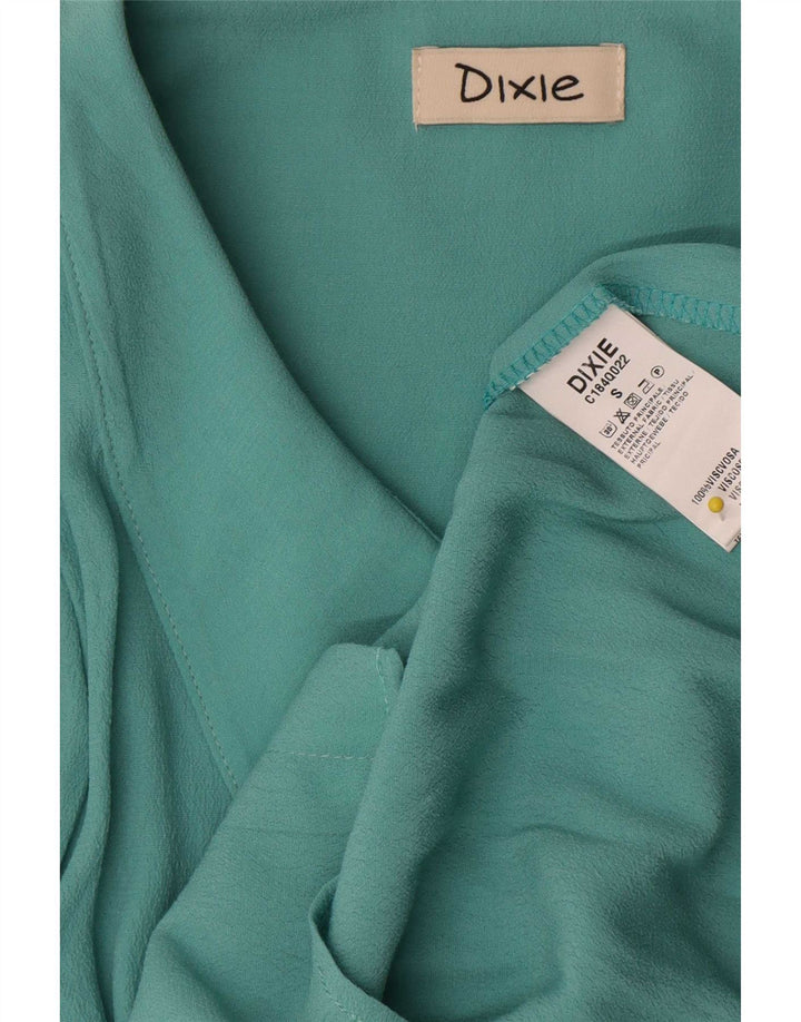 Vintage Womens Shirt Blouse UK 10 Small Blue Viscose