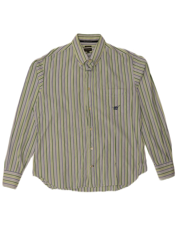 Henry Cottons Mens Slim Fit Shirt Size 44 XL Green Striped