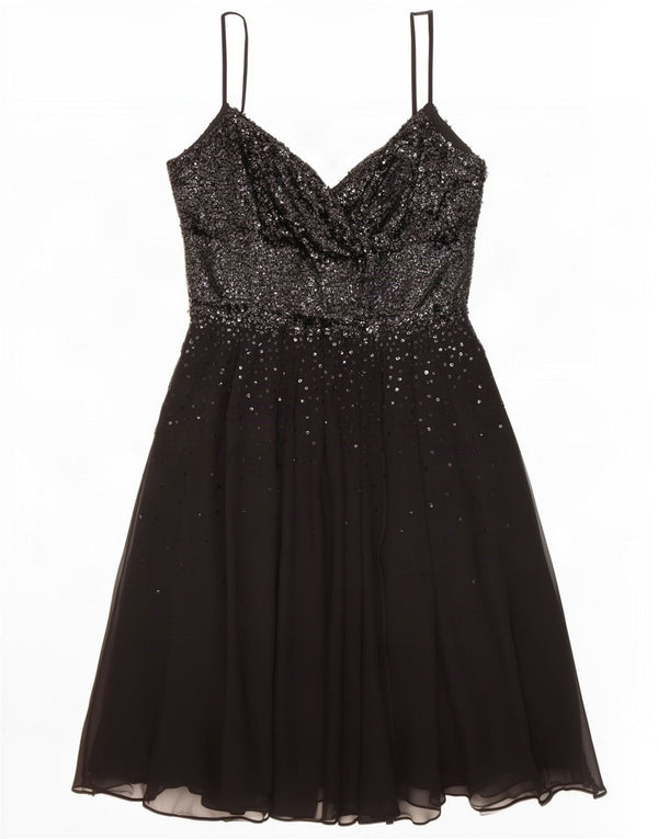 Monsoon Womens Sleeveless A-Line Dress UK 18 XL Black Silk