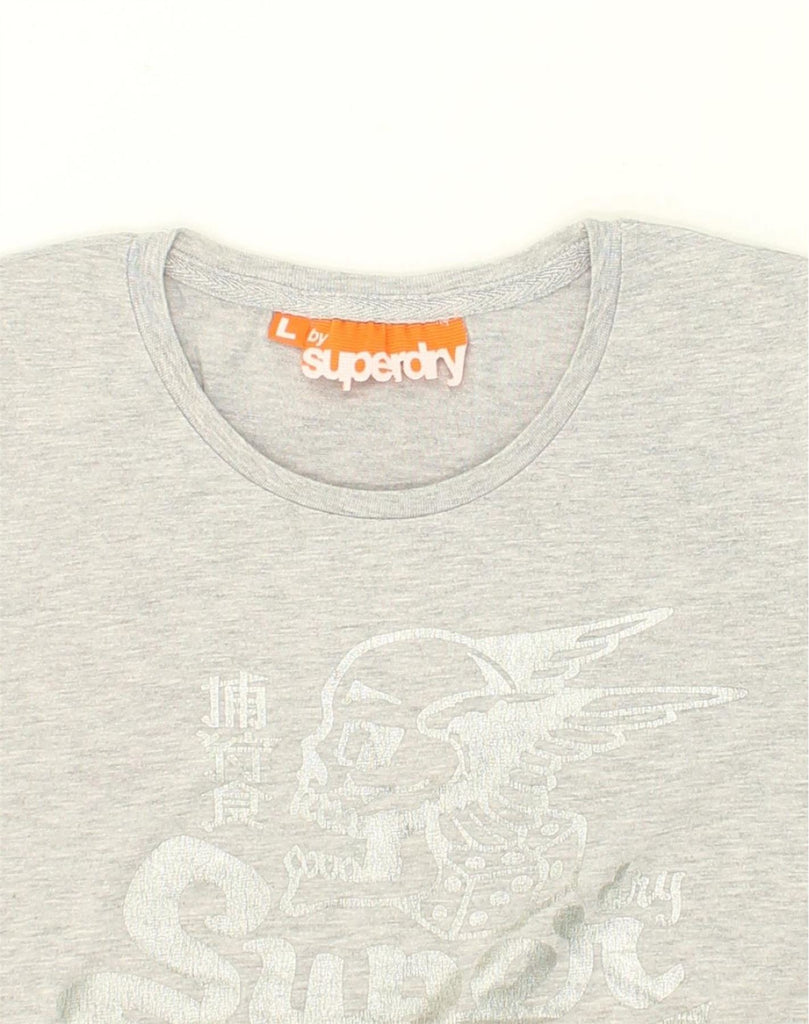 SUPERDRY Womens Graphic T-Shirt Top UK 14 Large Grey Cotton | Vintage Superdry | Thrift | Second-Hand Superdry | Used Clothing | Messina Hembry 