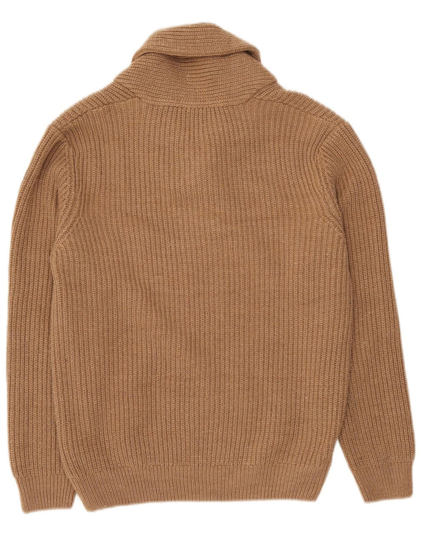 Zara Mens Shawl Neck Jumper Sweater Large Beige Acrylic