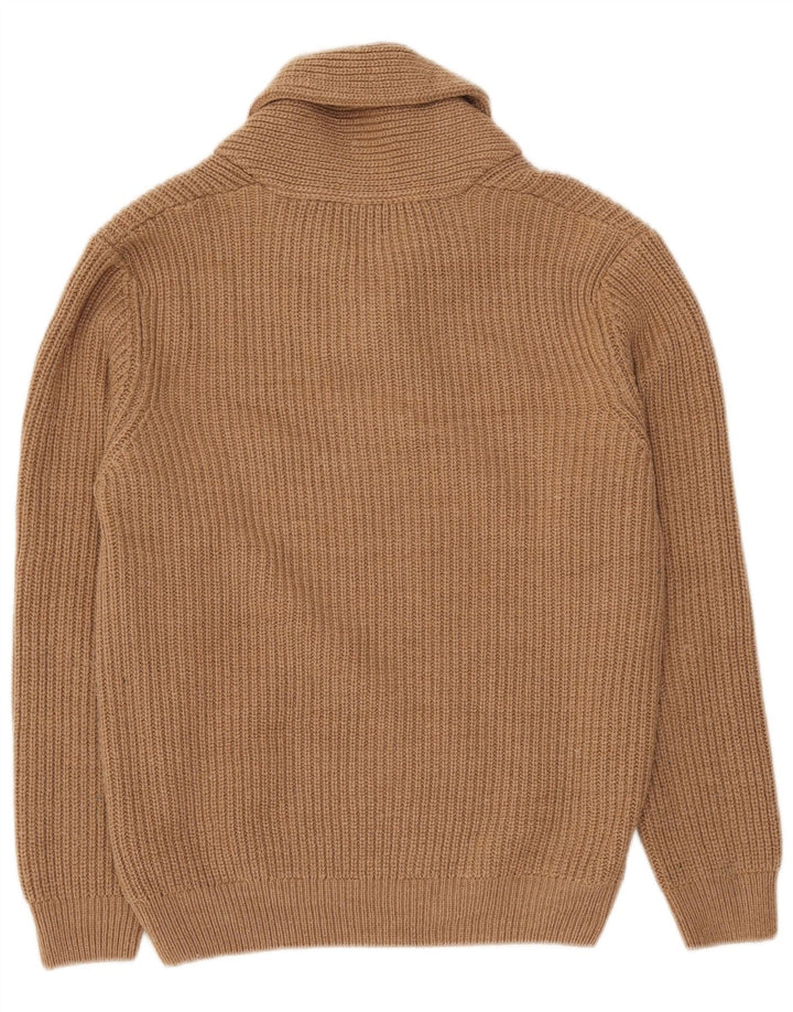 Zara Mens Shawl Neck Jumper Sweater Large Beige Acrylic