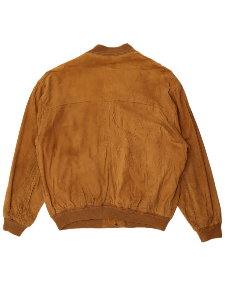 Belfe & Belfe Mens Suede Bomber Jacket IT 60 5XL Brown Leather