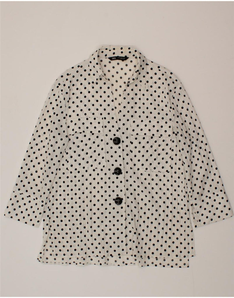 ZARA Womens Longline 3/4 Sleeve Shirt UK 14 Medium White Polka Dot Vintage Zara and Second-Hand Zara from Messina Hembry 