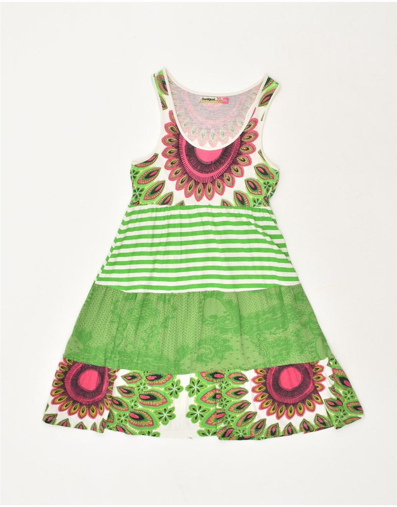 DESIGUAL Girls A-Line Dress 11-12 Years Green Floral Cotton | Vintage Desigual | Thrift | Second-Hand Desigual | Used Clothing | Messina Hembry 