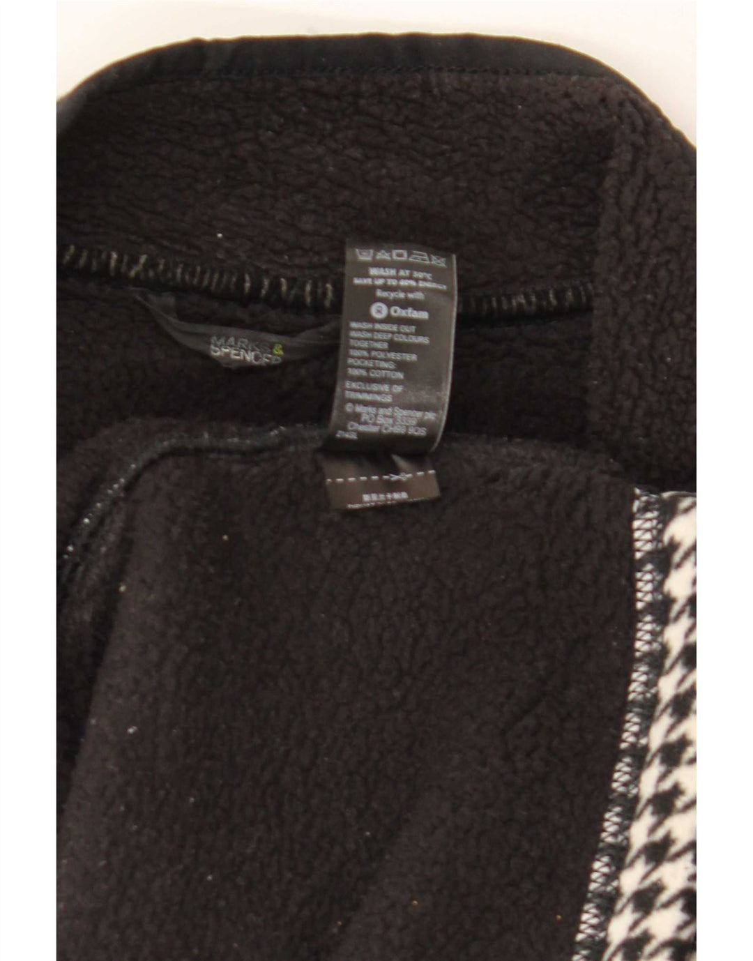 Marks & Spencer Womens Sherpa Fleece Jacket UK 12 Medium Black Houndstooth