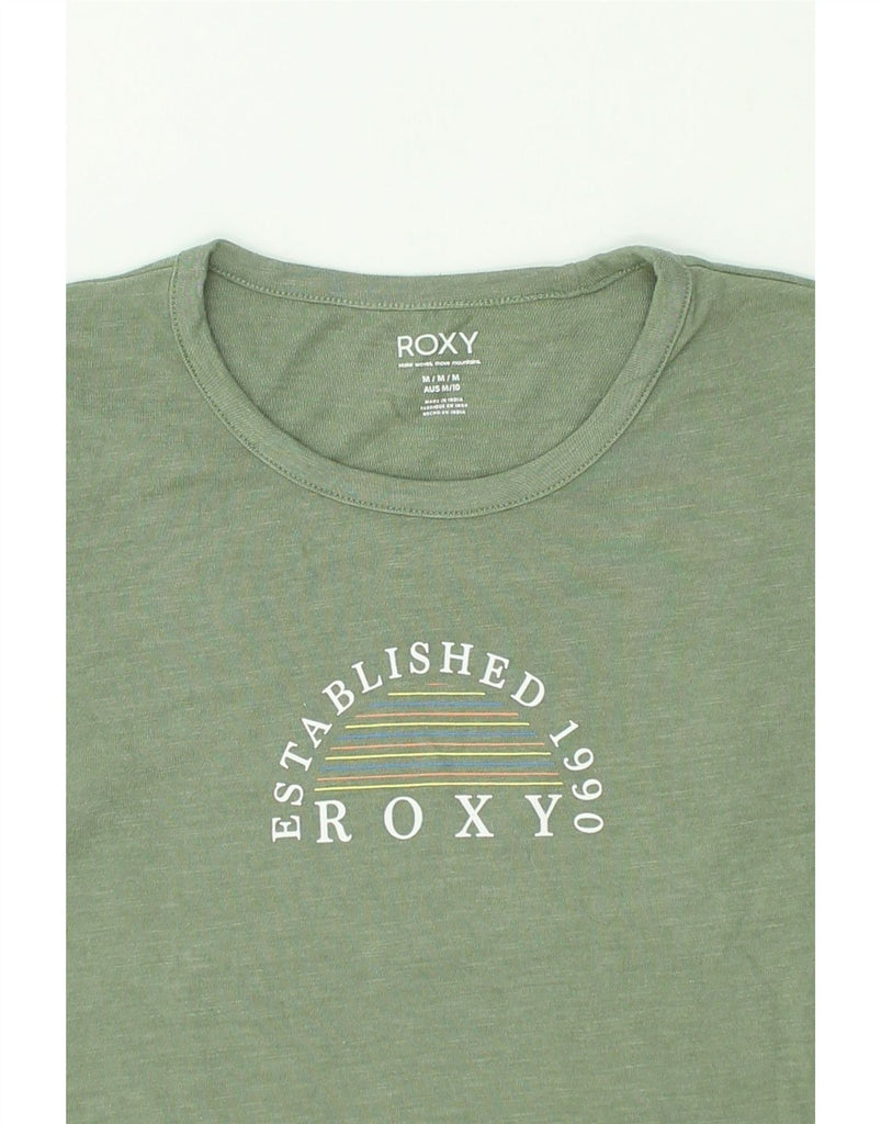 ROXY Womens Graphic T-Shirt Top UK 14 Medium Green Cotton | Vintage Roxy | Thrift | Second-Hand Roxy | Used Clothing | Messina Hembry 