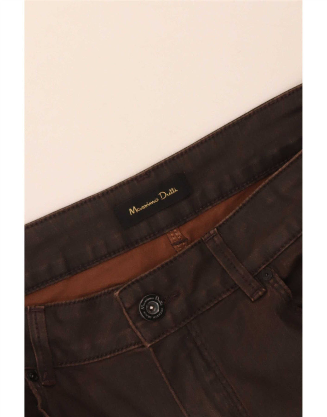 Massimo Dutti Womens Waxed Slim Casual Trousers W30 L30 Brown
