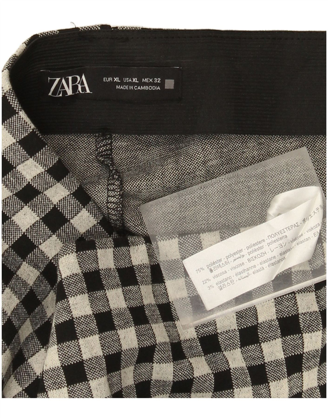 Zara Womens Slim Casual Trousers XL W32 L27 Black Gingham Polyester