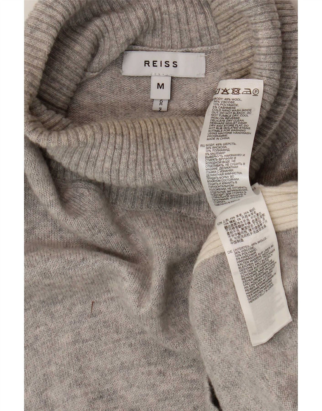 Reiss Mens Roll Neck Jumper Sweater Medium Grey Colourblock Wool