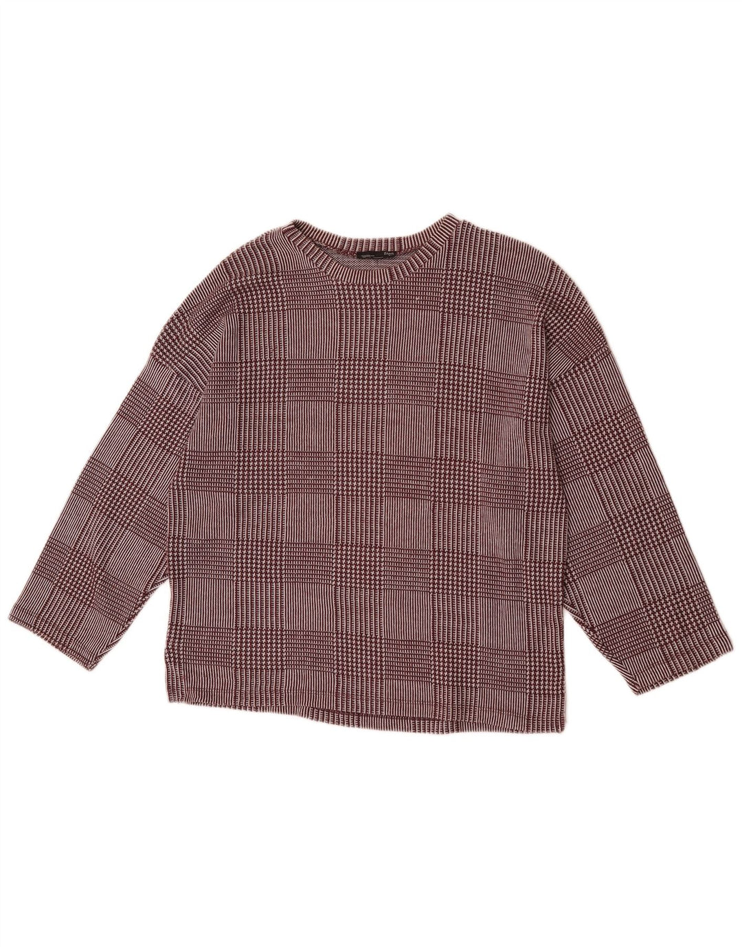 Zara Womens Top 3/4 Sleeve UK 14 Medium Burgundy Check