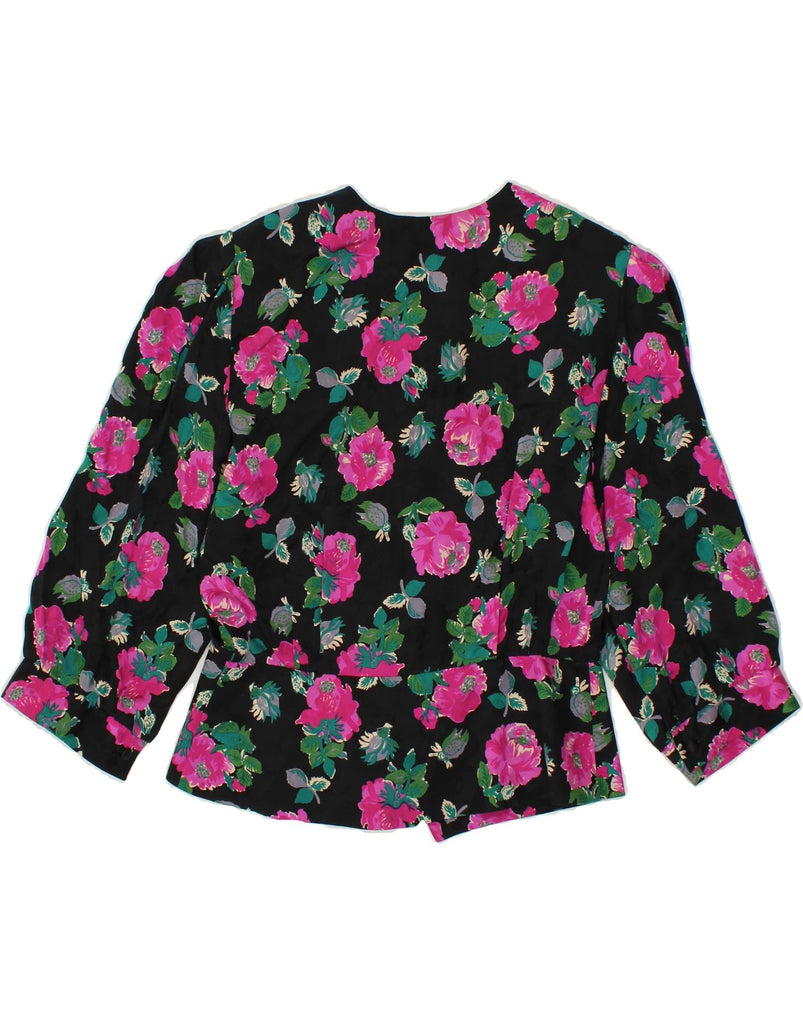 VINTAGE Womens 3/4 Sleeve Blazer Jacket UK 14 Medium Black Floral Vintage Vintage and Second-Hand Vintage from Messina Hembry 