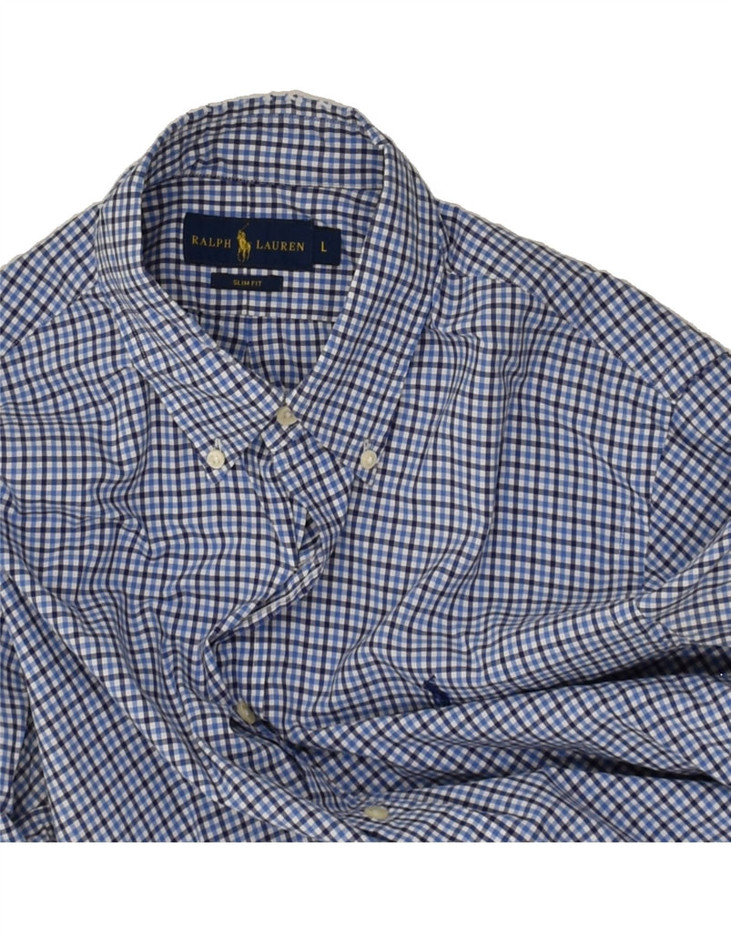 RALPH LAUREN Mens Slim Fit Shirt Large Blue Check Cotton | Vintage Ralph Lauren | Thrift | Second-Hand Ralph Lauren | Used Clothing | Messina Hembry 