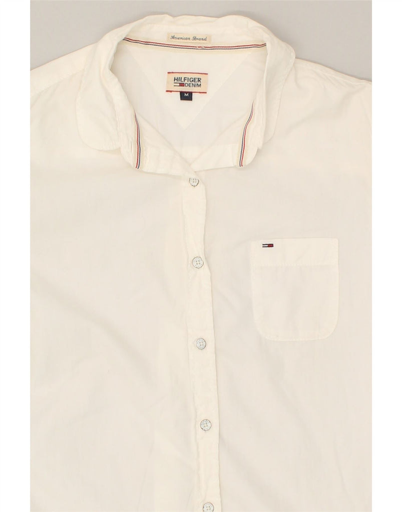 TOMMY HILFIGER Womens Longline Shirt UK 14 Medium Off White Cotton | Vintage Tommy Hilfiger | Thrift | Second-Hand Tommy Hilfiger | Used Clothing | Messina Hembry 