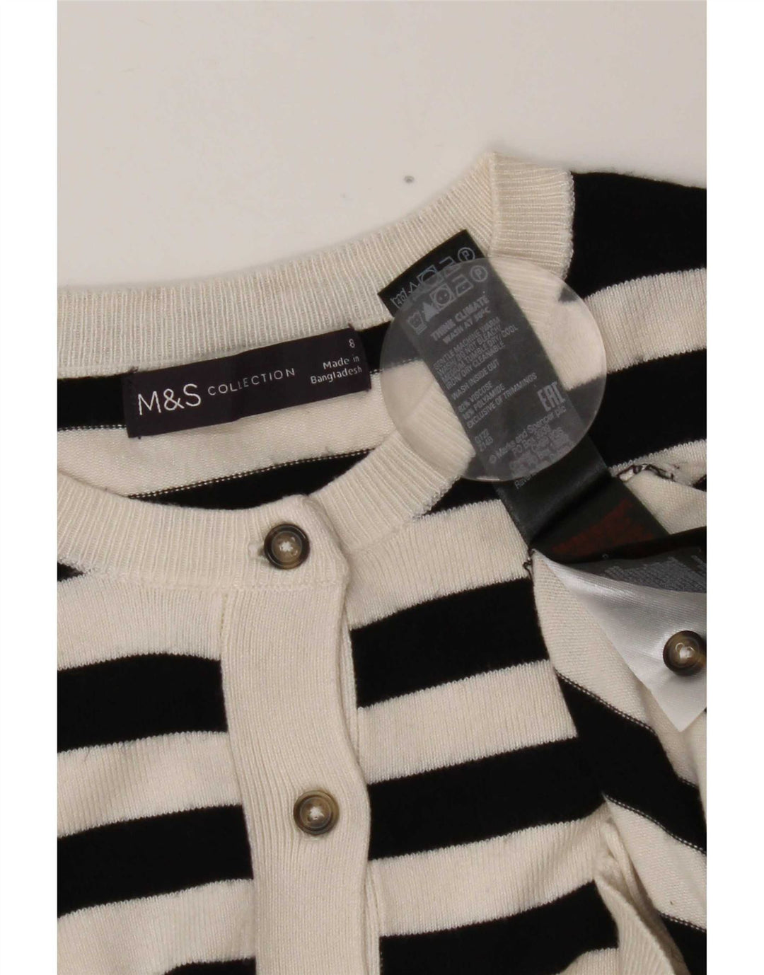 Marks & Spencer Womens Cardigan Sweater UK 8 Small  Black Striped Viscose