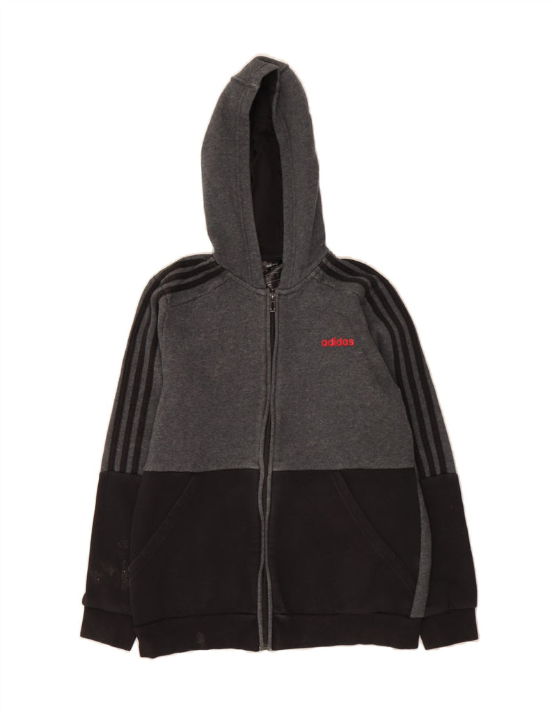ADIDAS Boys Zip Hoodie Sweater 13-14 Years Grey Colourblock Cotton Vintage Adidas and Second-Hand Adidas from Messina Hembry 