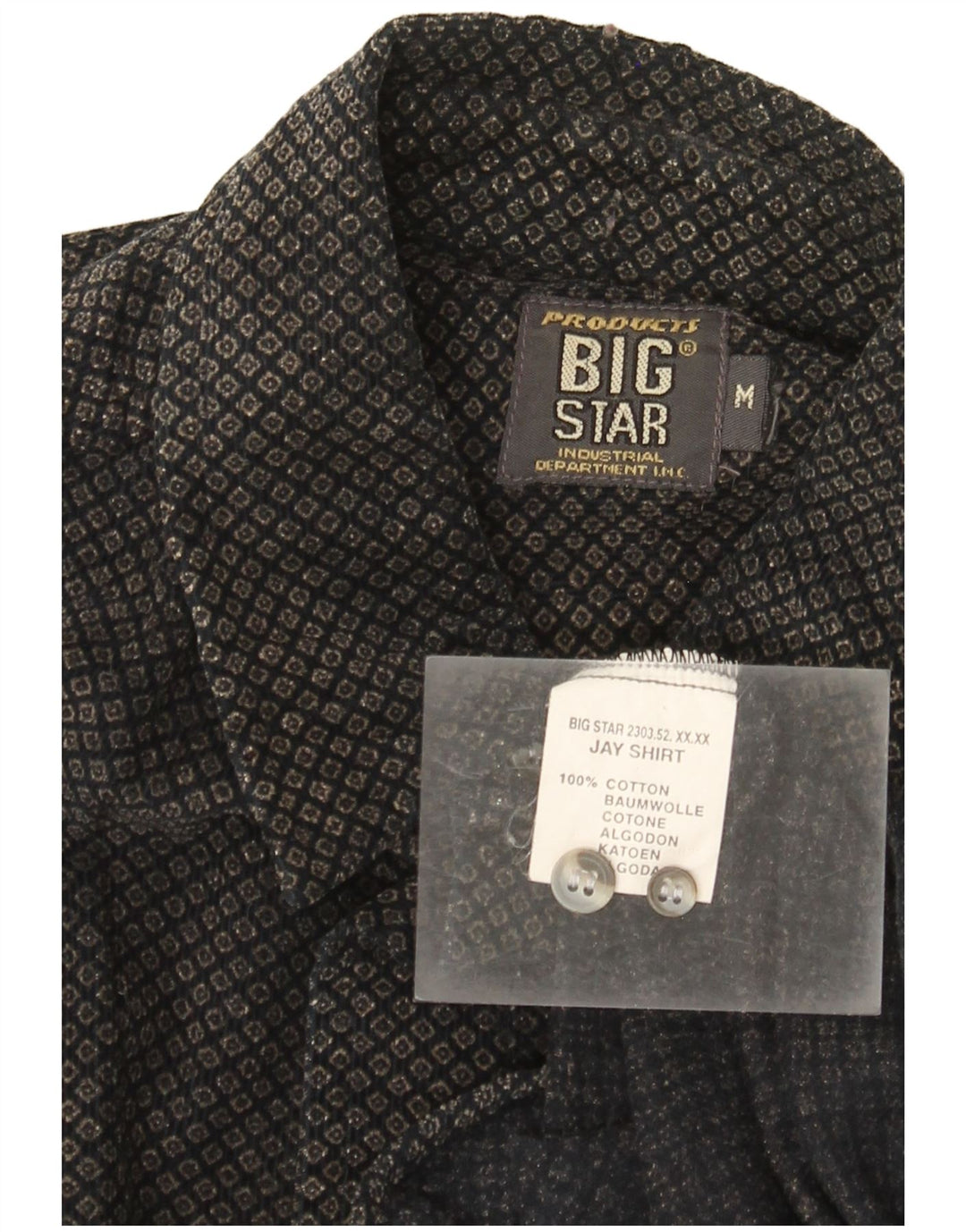 Big Star Mens Shirt Medium Black Geometric Cotton