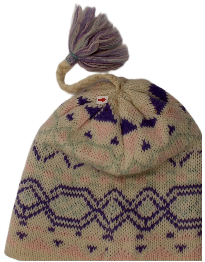 Vintage Womens Beanie Hat One Size Off White Fair Isle Wool