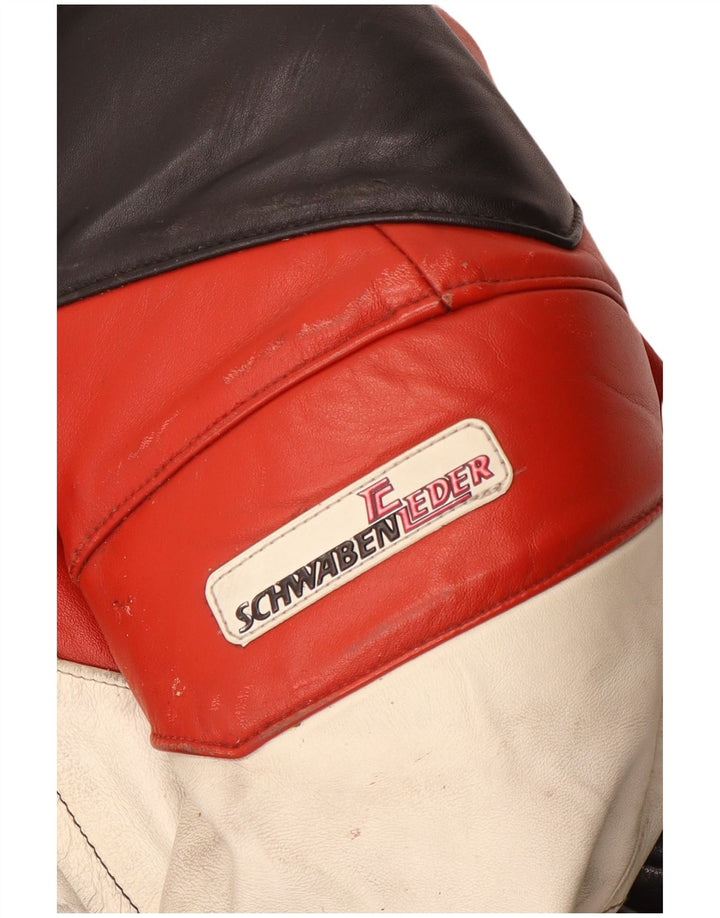 Schwabenleder Mens Leather Biker Jacket UK 38 Medium Black Colourblock