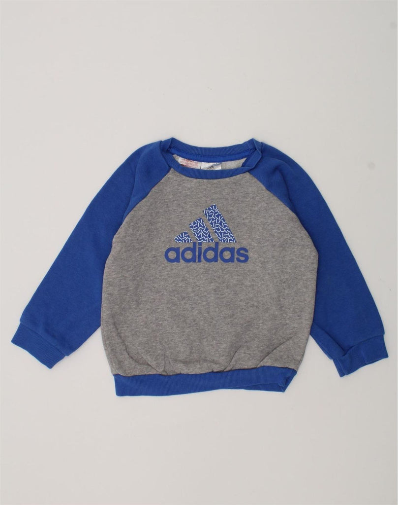 ADIDAS Baby Boys Graphic Sweatshirt Jumper 18-24 Months Grey Colourblock | Vintage Adidas | Thrift | Second-Hand Adidas | Used Clothing | Messina Hembry 