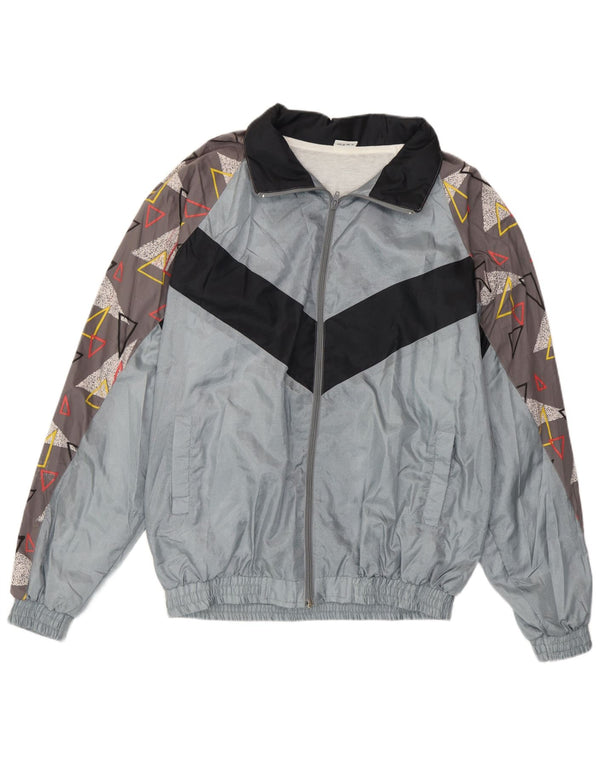 Vintage Mens Tracksuit Top Jacket XL Grey Geometric Polyamide