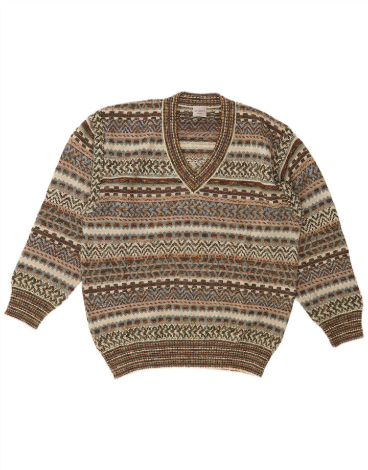 CONBIPEL Mens V-Neck Jumper Sweater IT 50 Medium Multicoloured Fair Isle