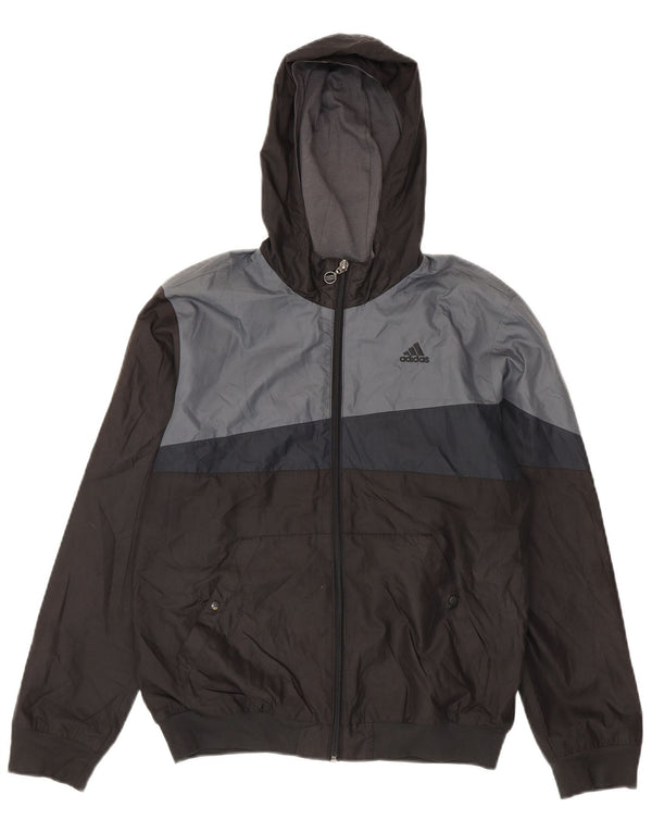 Adidas Boys Hooded Windbreaker Jacket 13-14 Years Black Colourblock