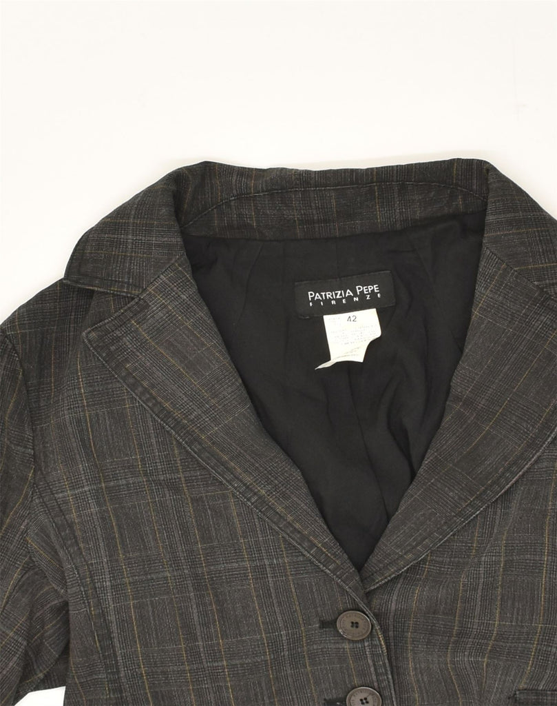 PATRIZIA PEPE Womens 3 Button Blazer Jacket IT 42 Medium Grey Check Wool | Vintage Patrizia Pepe | Thrift | Second-Hand Patrizia Pepe | Used Clothing | Messina Hembry 