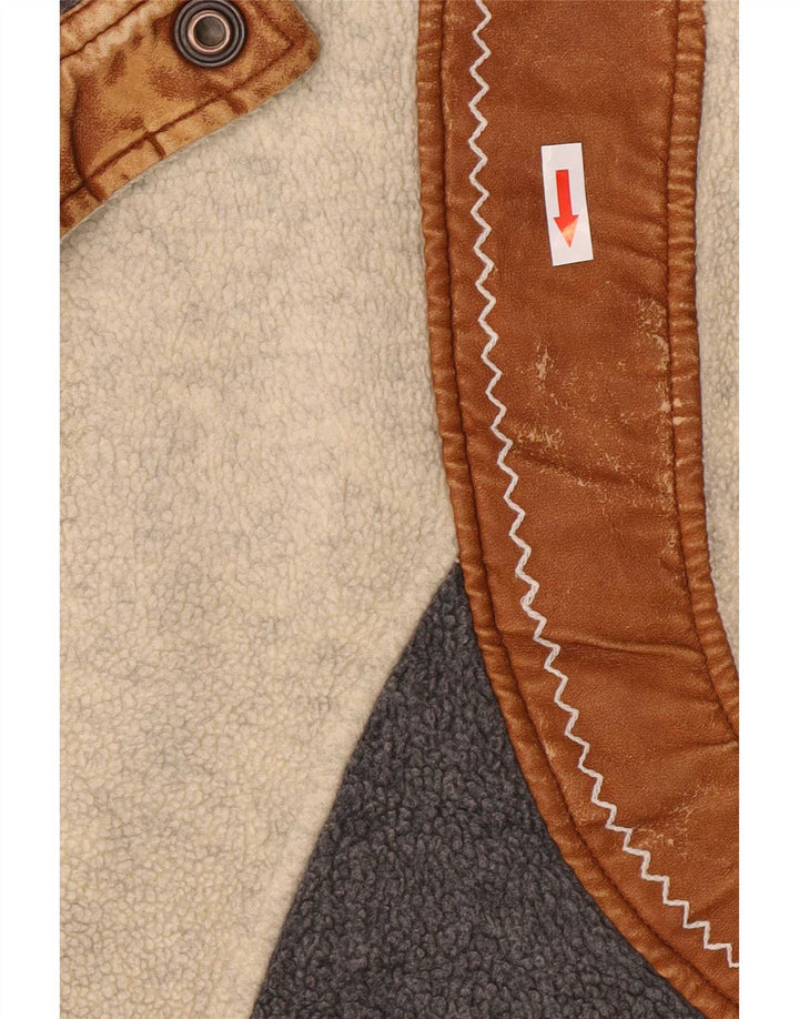 Silvy Mens Button Neck Fleece Jumper Medium Beige Colourblock Polyester