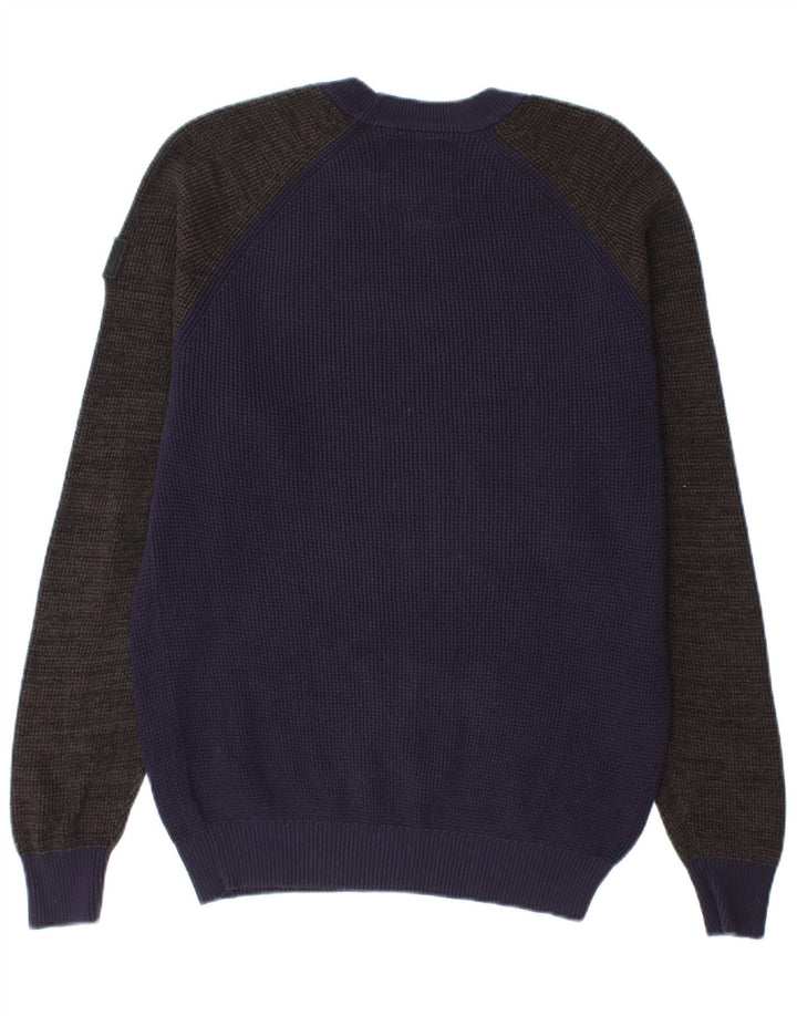G-Star Mens Crew Neck Jumper Sweater Medium Navy Blue Colourblock Cotton