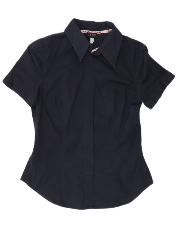 Armani Jeans Womens Short Sleeve Shirt EU 42 Medium Navy Blue Cotton