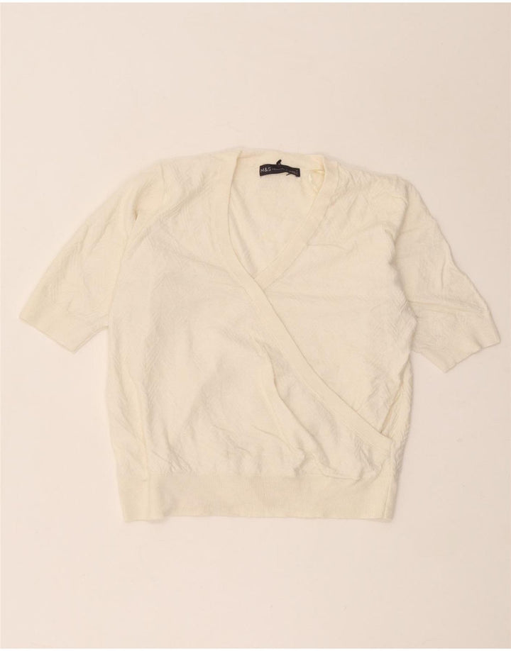 Marks & Spencer Womens V-Neck Jumper Sweater UK 12 Medium Off White