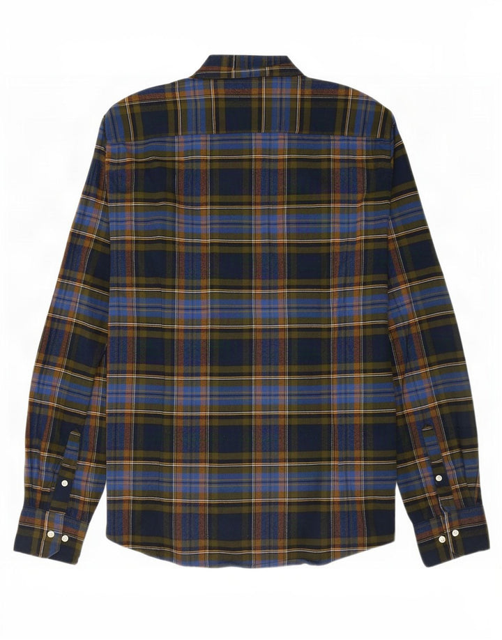 Barbour Mens Tailored Fit Flannel Shirt Medium Navy Blue Check Cotton