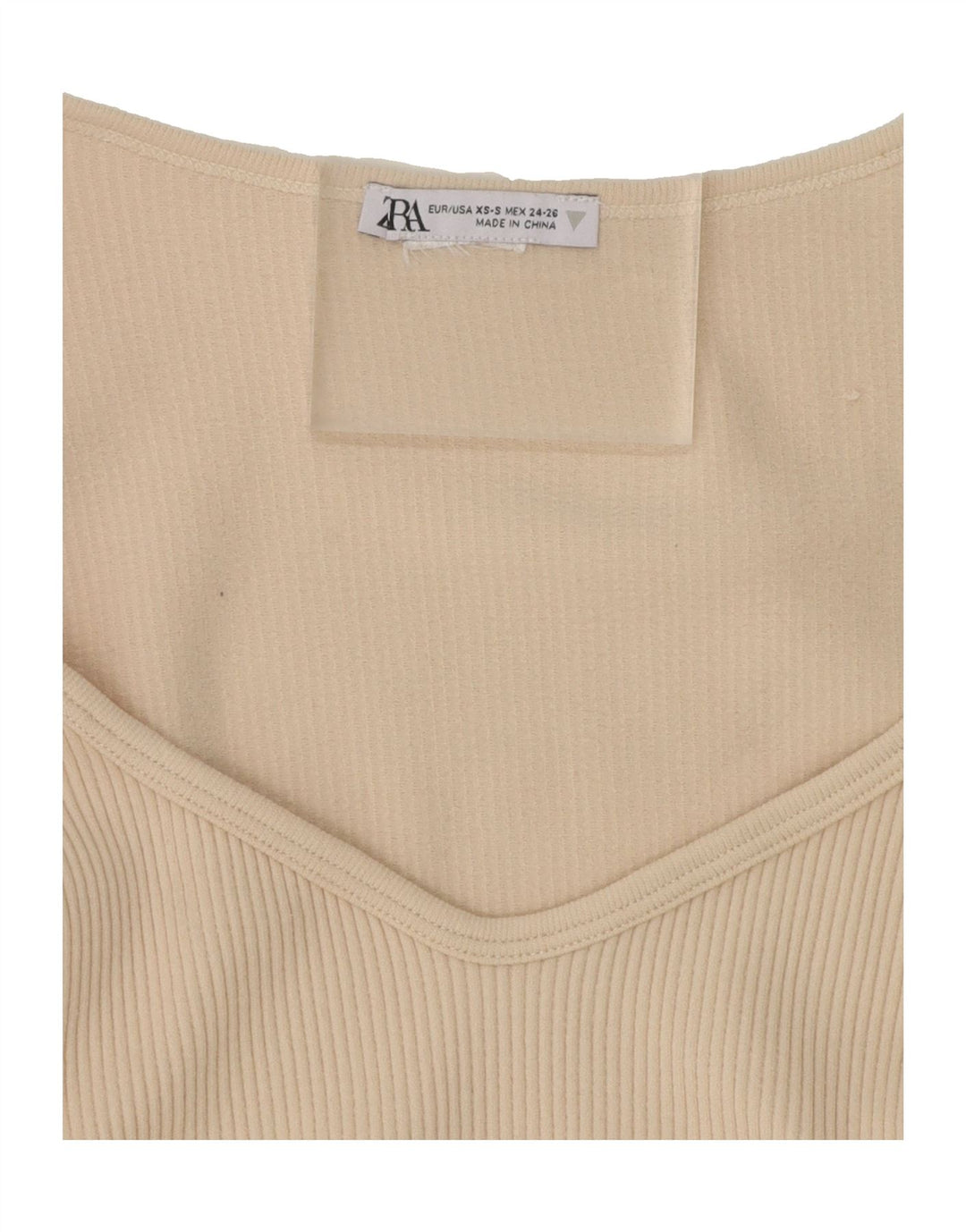 ZARA Womens Crop Top Long Sleeve UK 4 XS Beige Vintage Zara and Second-Hand Zara from Messina Hembry 