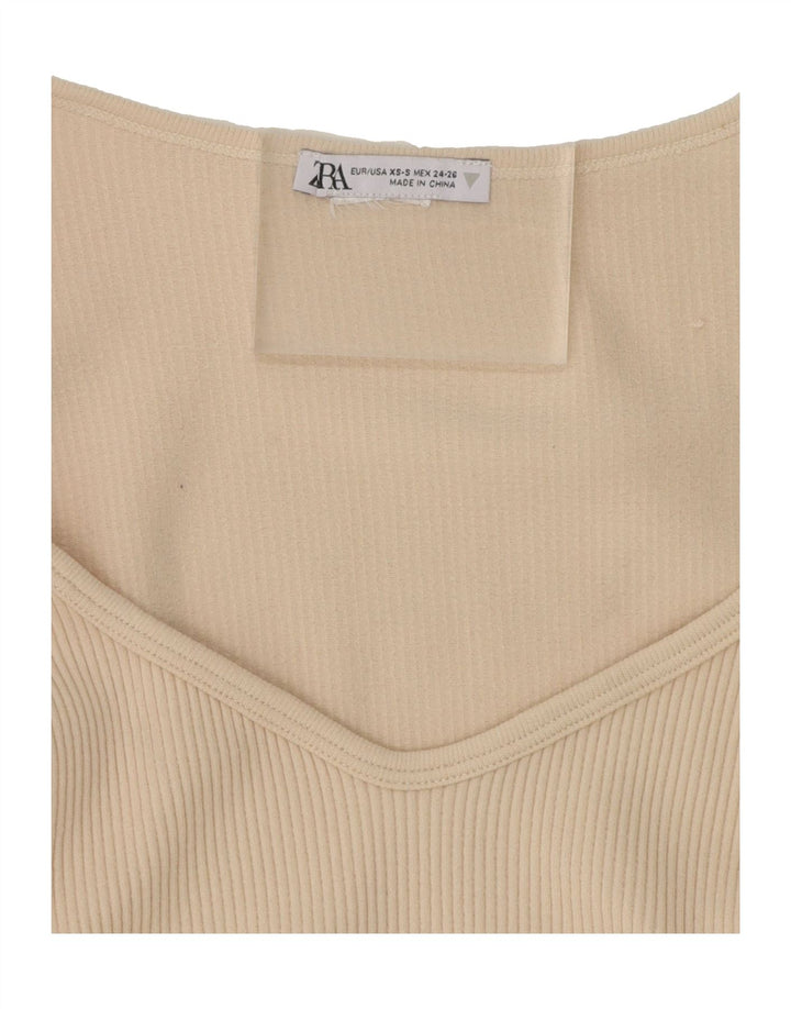 ZARA Womens Crop Top Long Sleeve UK 4 XS Beige Vintage Zara and Second-Hand Zara from Messina Hembry 