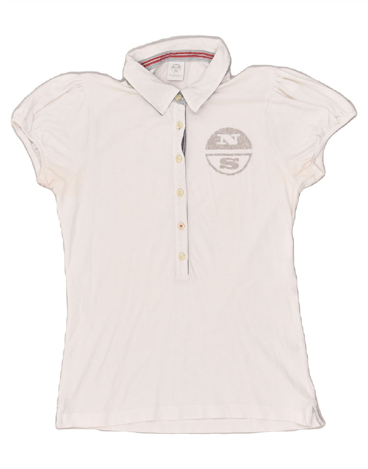 NORTH SAILS Womens Graphic Polo Shirt UK 14 Large White | Vintage North Sails | Thrift | Second-Hand North Sails | Used Clothing | Messina Hembry 