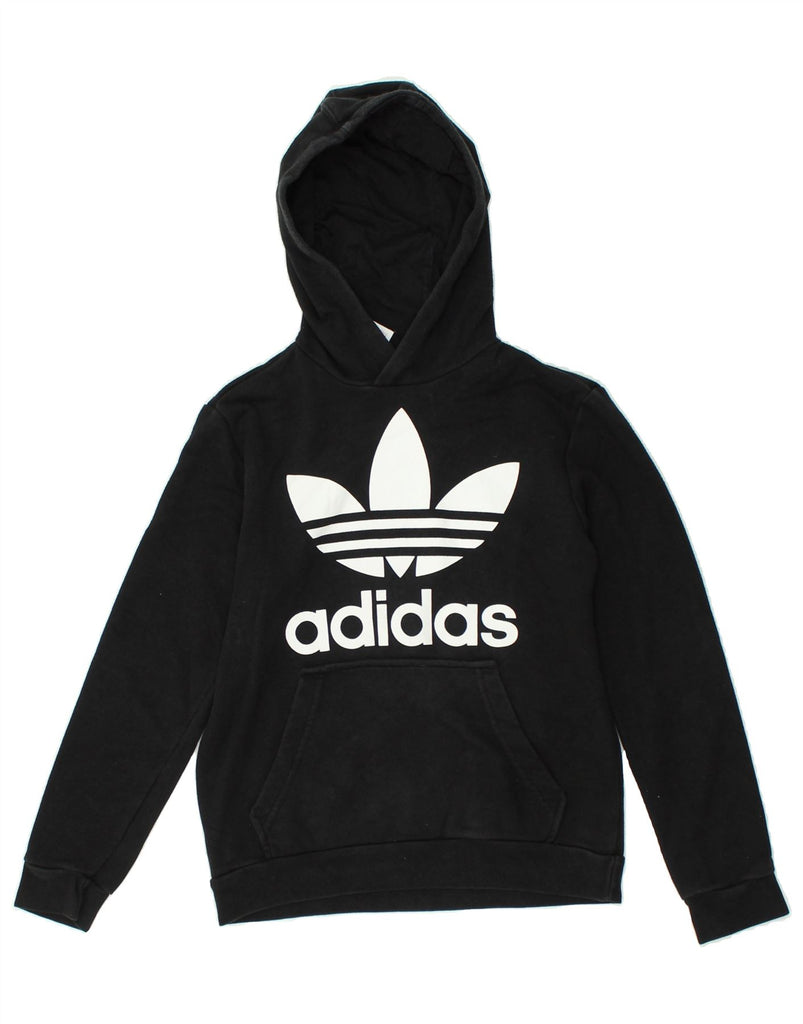 ADIDAS Boys Graphic Hoodie Jumper 11-12 Years Black Cotton | Vintage Adidas | Thrift | Second-Hand Adidas | Used Clothing | Messina Hembry 