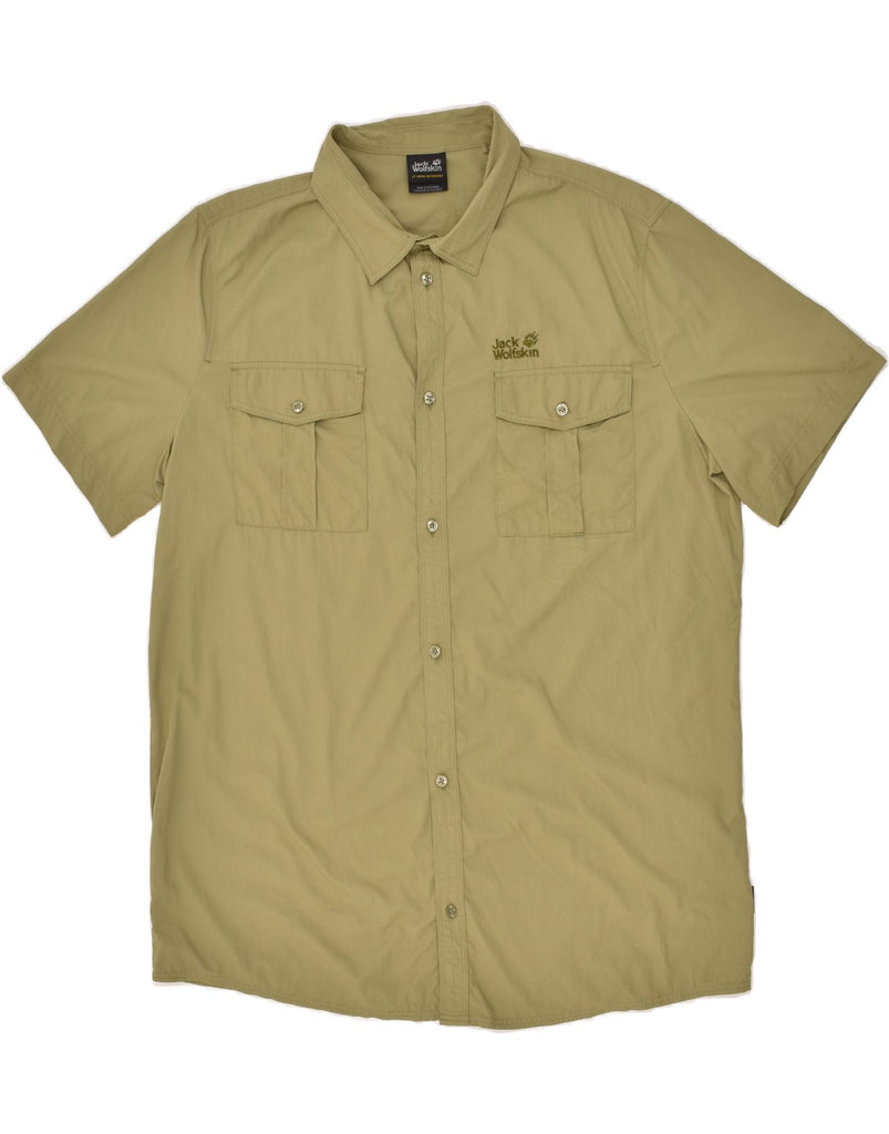 JACK WOLFSKIN Mens Short Sleeve Shirt UK 48 2XL Khaki Polyamide | Vintage Jack Wolfskin | Thrift | Second-Hand Jack Wolfskin | Used Clothing | Messina Hembry 