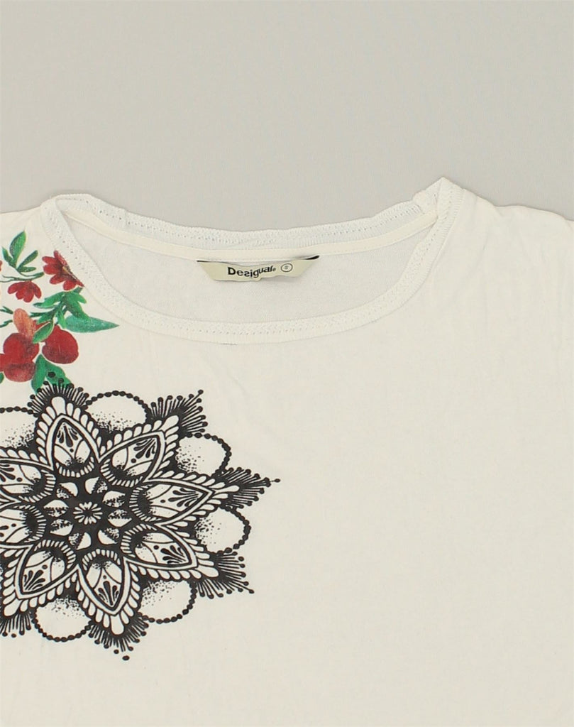 DESIGUAL Womens Graphic T-Shirt Top UK 10 Small White Floral Viscose | Vintage Desigual | Thrift | Second-Hand Desigual | Used Clothing | Messina Hembry 