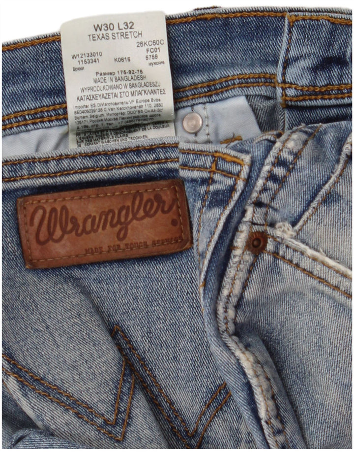 WRANGLER Mens Texas Stretch Distressed Straight Jeans W30 L32 Blue Cotton