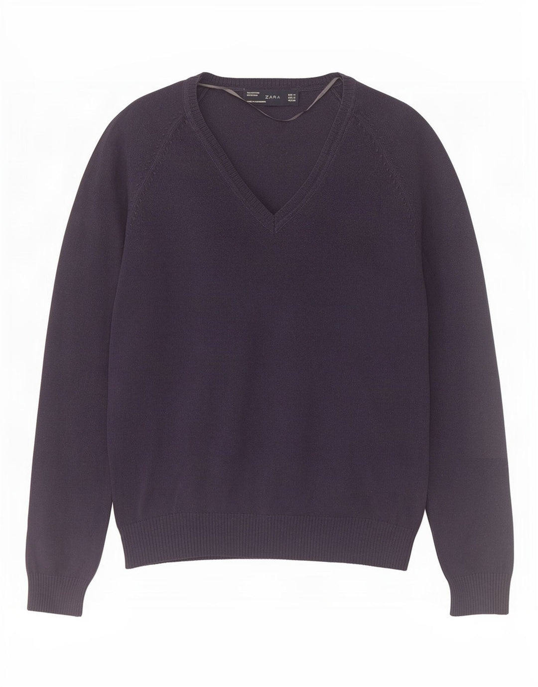 Zara Womens V-Neck Jumper Sweater UK 12 Medium Navy Blue