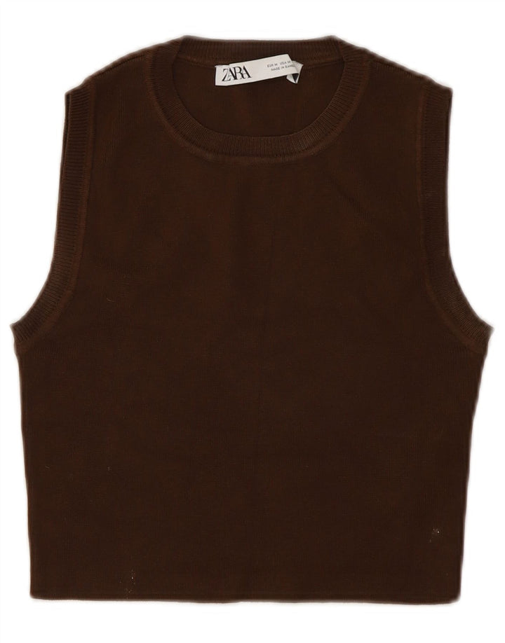Zara Womens Sleeveless Crop Top UK 12 Medium Brown Viscose