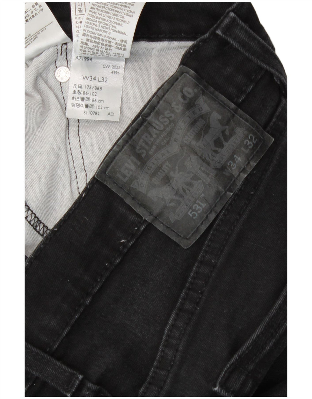 Levi's Mens 531 Slim Jeans W34 L32 Black Cotton