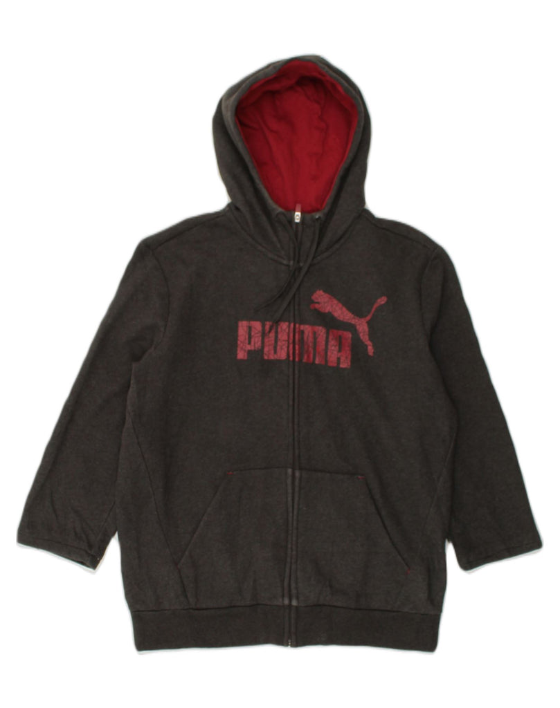 PUMA Womens Graphic Zip Hoodie Sweater UK 12 Medium Grey Cotton | Vintage Puma | Thrift | Second-Hand Puma | Used Clothing | Messina Hembry 