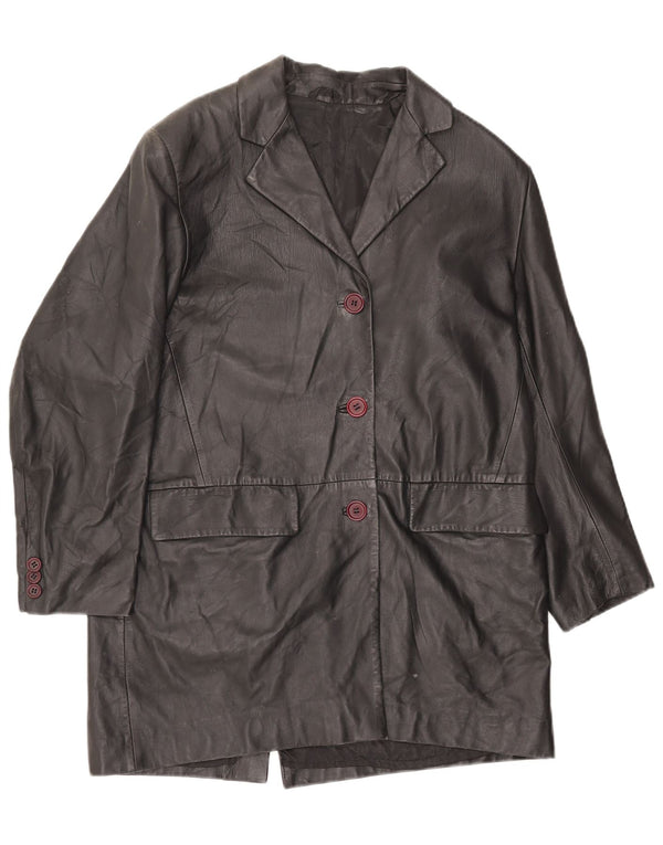 Vintage Womens Leather Coat IT 42 Medium Black Leather