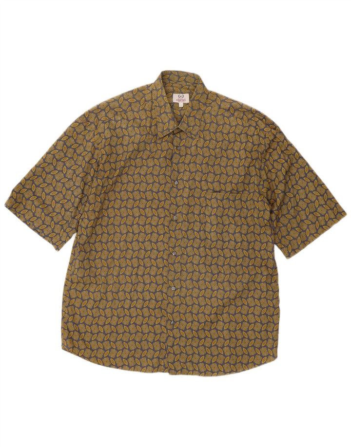 Carrel Mens Short Sleeve Shirt Medium Khaki Floral Cotton