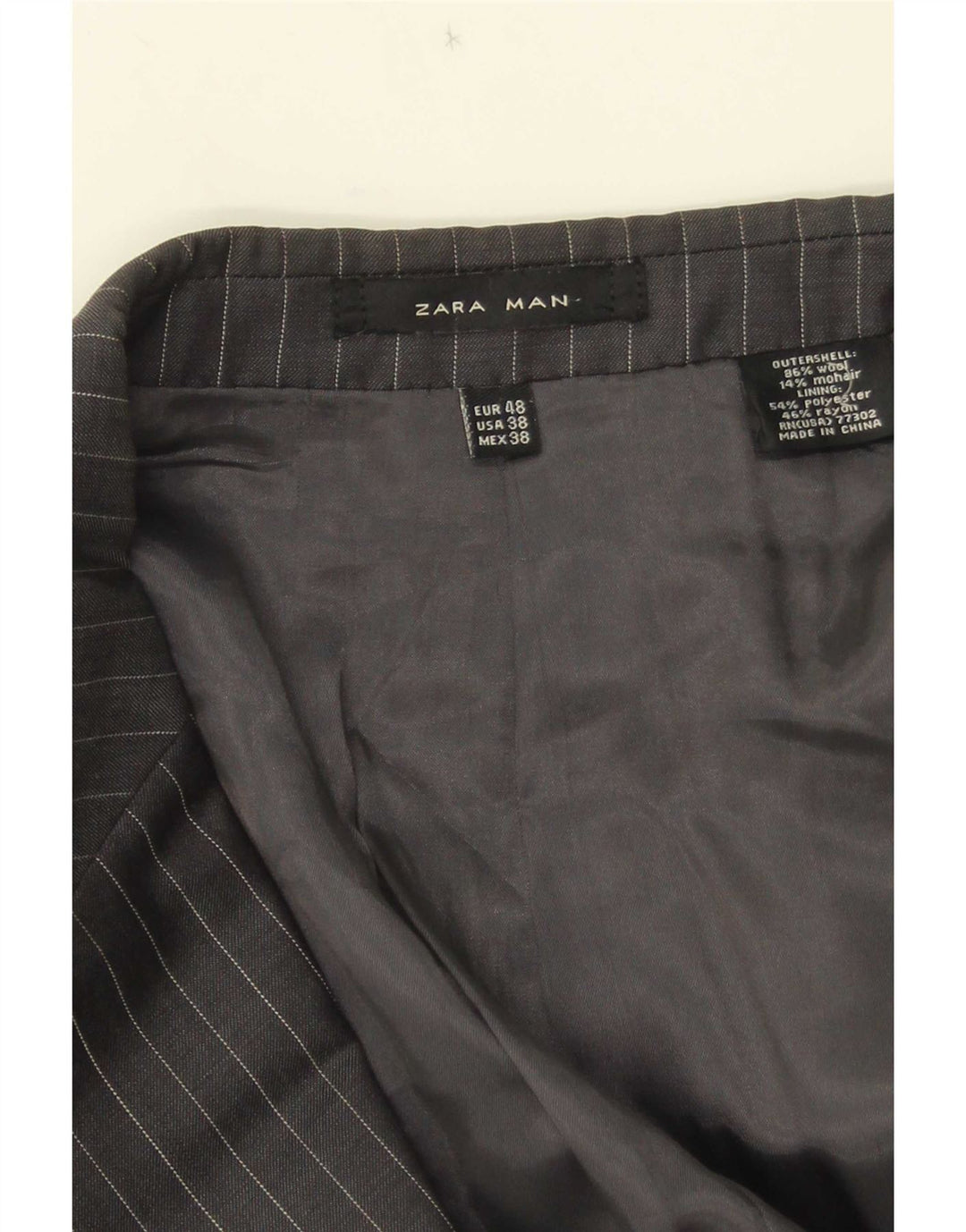 Zara Mens 2 Button Blazer Jacket EU 48 Medium Grey Pinstripe Wool